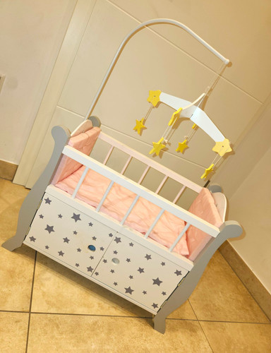 Puppenbett holz grau weiß - puppenbett,